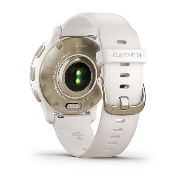 Спортивний годинник Garmin Venu 2 Plus світло-бежевий з безелем кольору кремове золото та силіконовим ремінцем 010-02496-12 фото