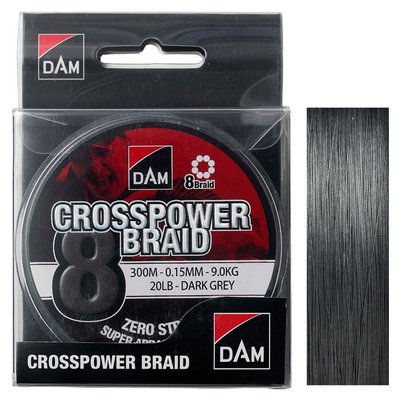Шнур DAM Crosspower 8-Braid 300м 0,10 мм 5,4кг / 12Lb (dark grey) 65847 фото