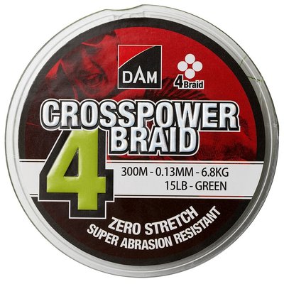Шнур DAM Crosspower 4-Braid 300м 0,10 мм 4,5 кг / 10Lb (green) 65841 фото